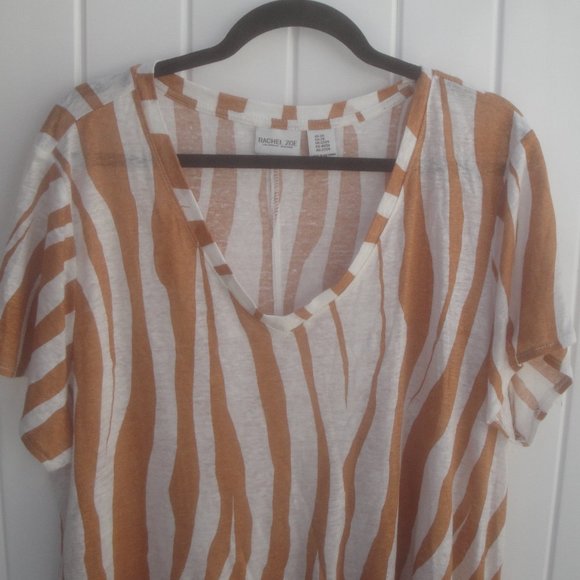 Rachel Zoe Top Women's 2X 100% Linen V-Neck Fall Colors (Rust and Cream) - Picture 2 of 3